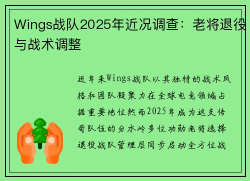 Wings战队2025年近况调查：老将退役与战术调整
